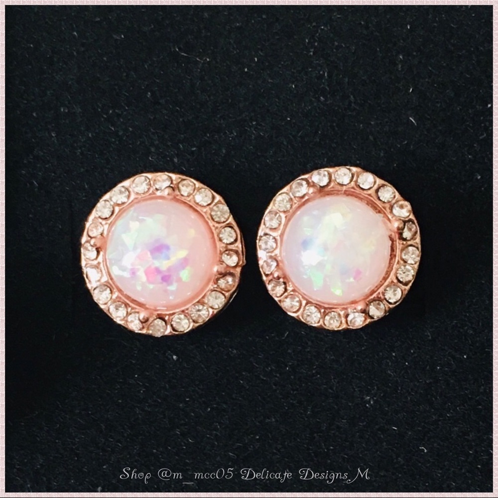 2/$40 HP Rose Gold Fire Opal AAA CZ Halo Studs - Picture 3 of 6